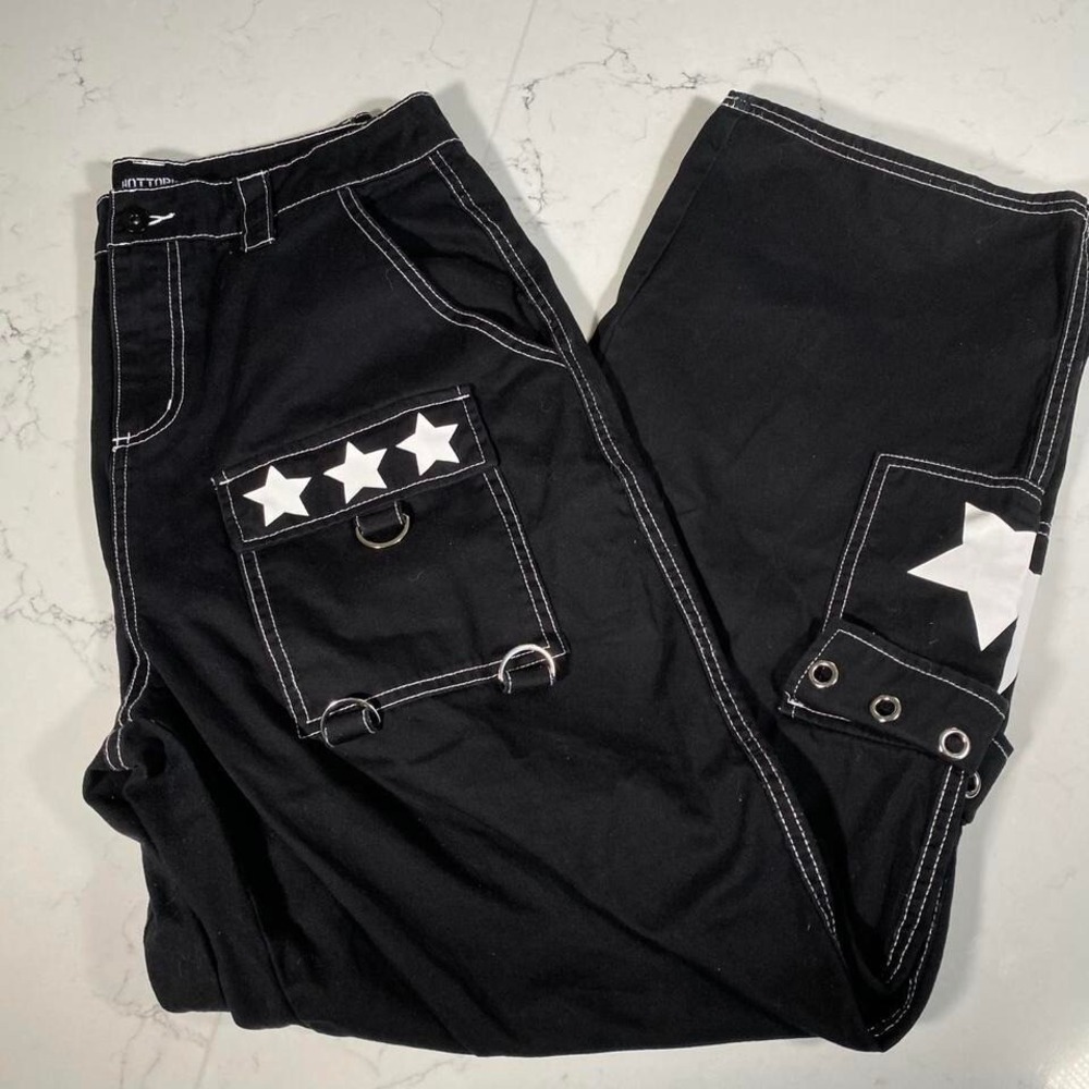 Vintage Hot Topic Star Cargo Pants Y2K Emo Goth Size 13  Rare 2000s Skater Style